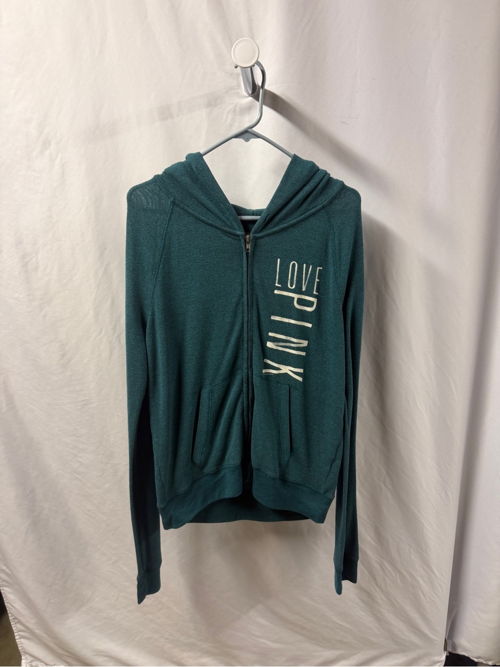 PINK Victoria's Secret Teal Hooded Zip-Up Sweater